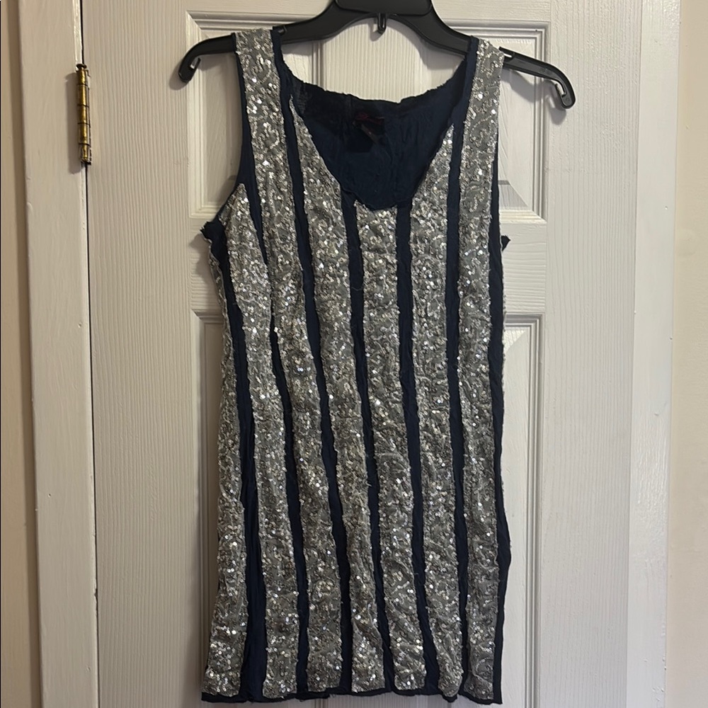 Silver and Black Sequin Striped Tank Top